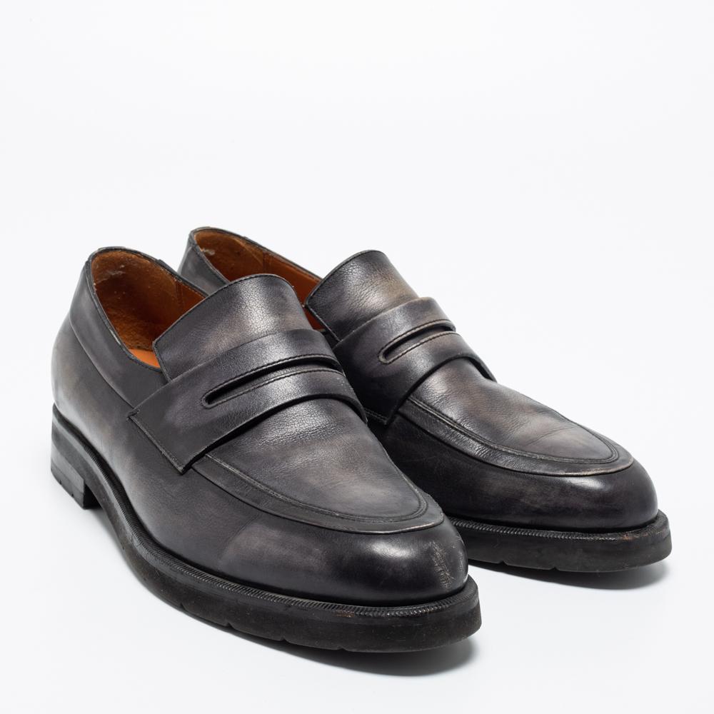 Berluti Dark Grey Leather Couture Demesure Loafers Size 43 In Good Condition In Dubai, Al Qouz 2