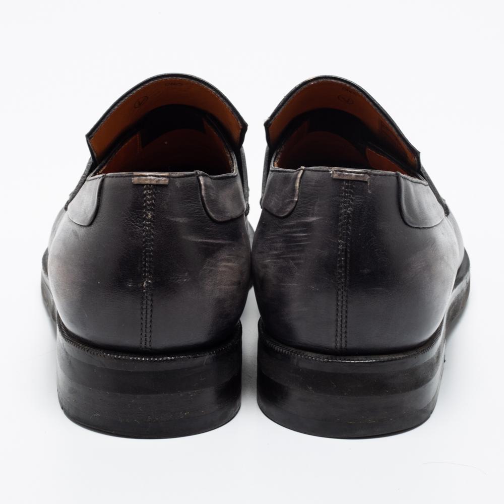 Men's Berluti Dark Grey Leather Couture Demesure Loafers Size 43