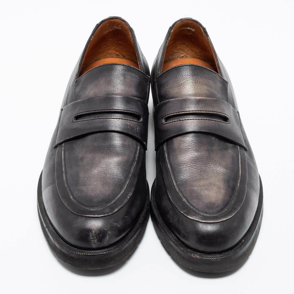 Berluti Dark Grey Leather Couture Demesure Loafers Size 43 2