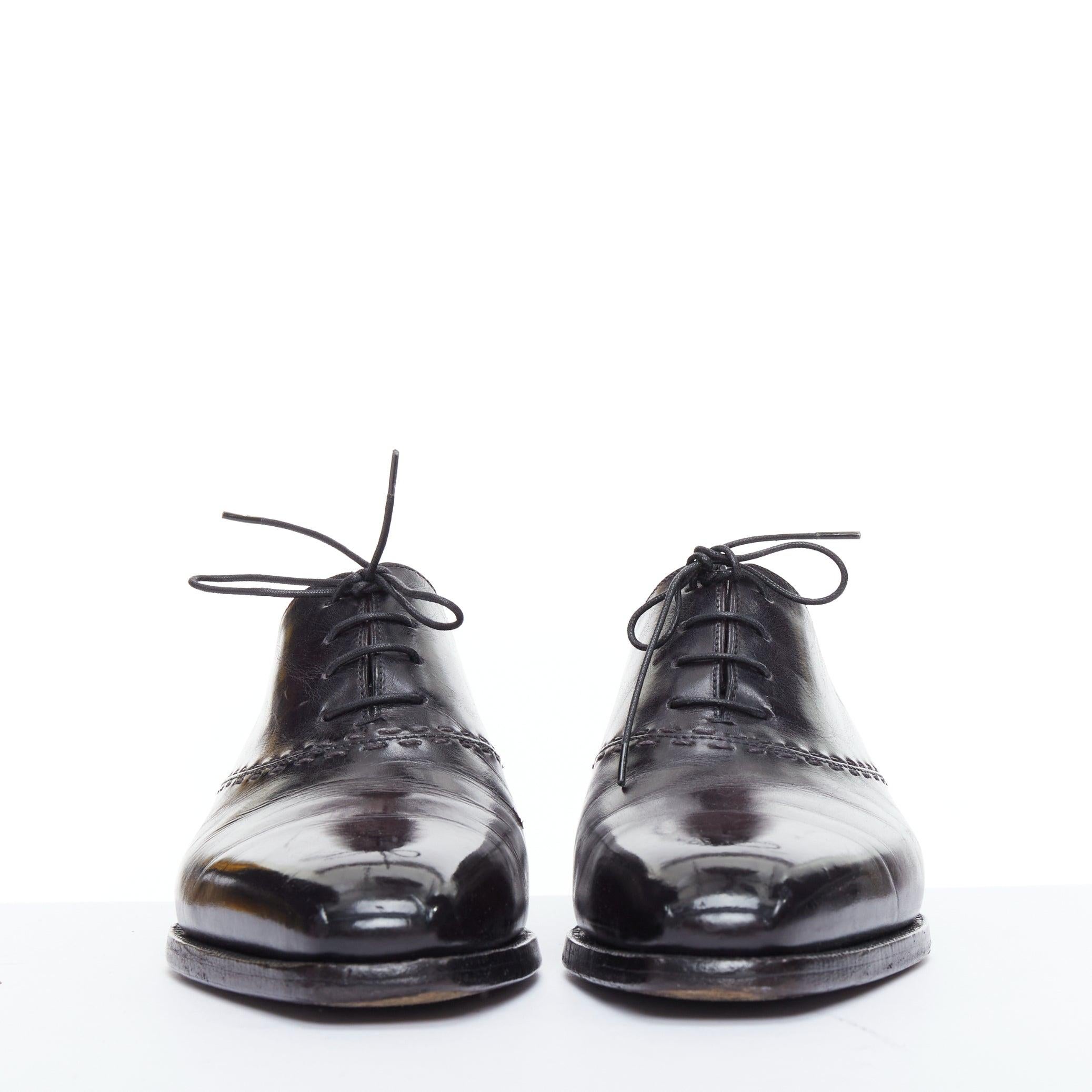 Black BERLUTI dark purple overstitched brushed leather brogue shoes UK7 EU41 For Sale