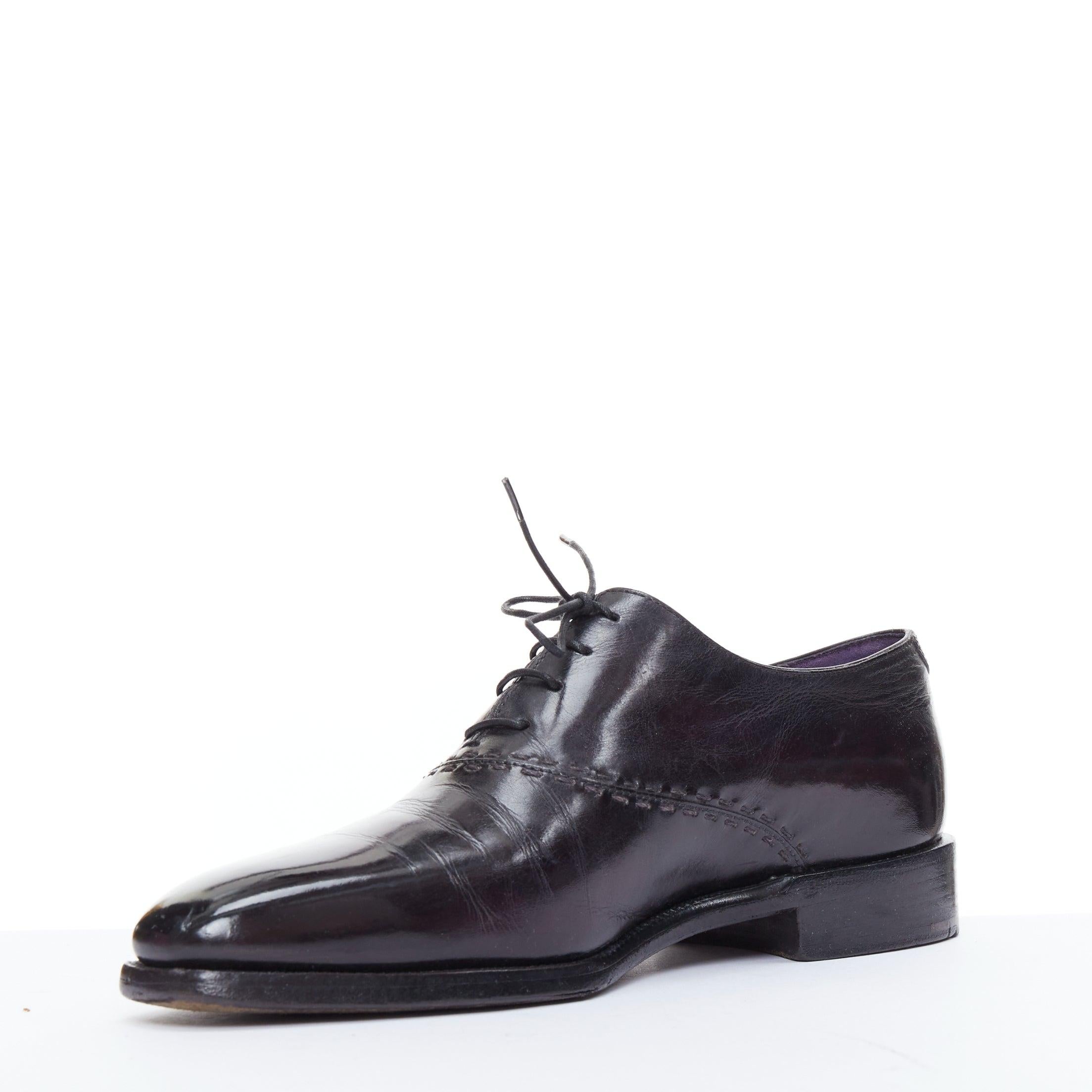 BERLUTI dark purple overstitched brushed leather brogue shoes UK7 EU41 In Fair Condition For Sale In Hong Kong, NT