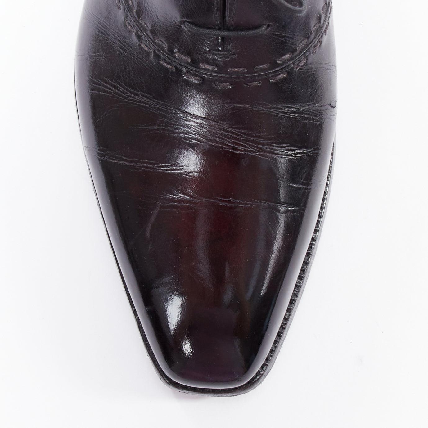 BERLUTI dark purple overstitched brushed leather brogue shoes UK7 EU41 For Sale 1