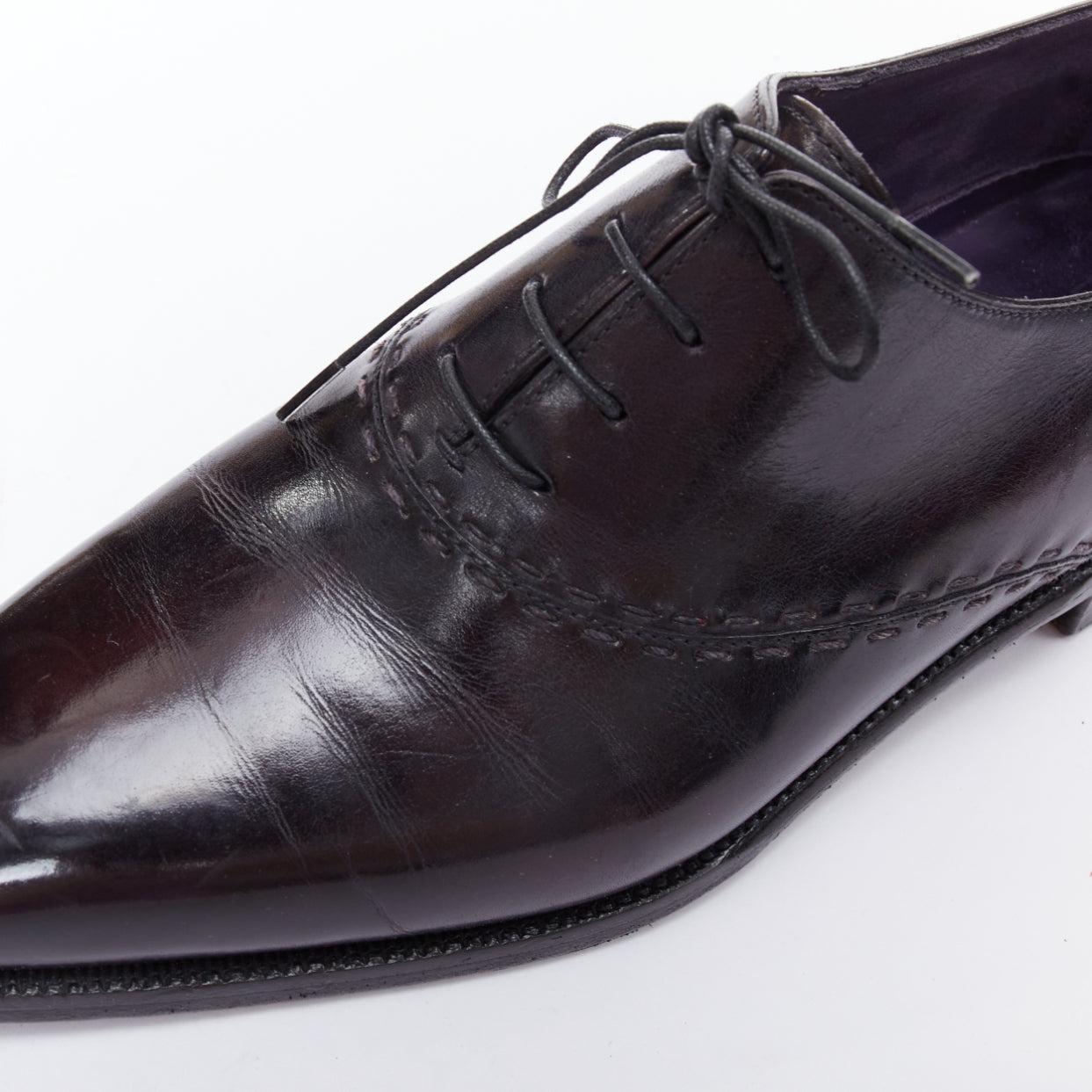 BERLUTI dark purple overstitched brushed leather brogue shoes UK7 EU41 For Sale 2