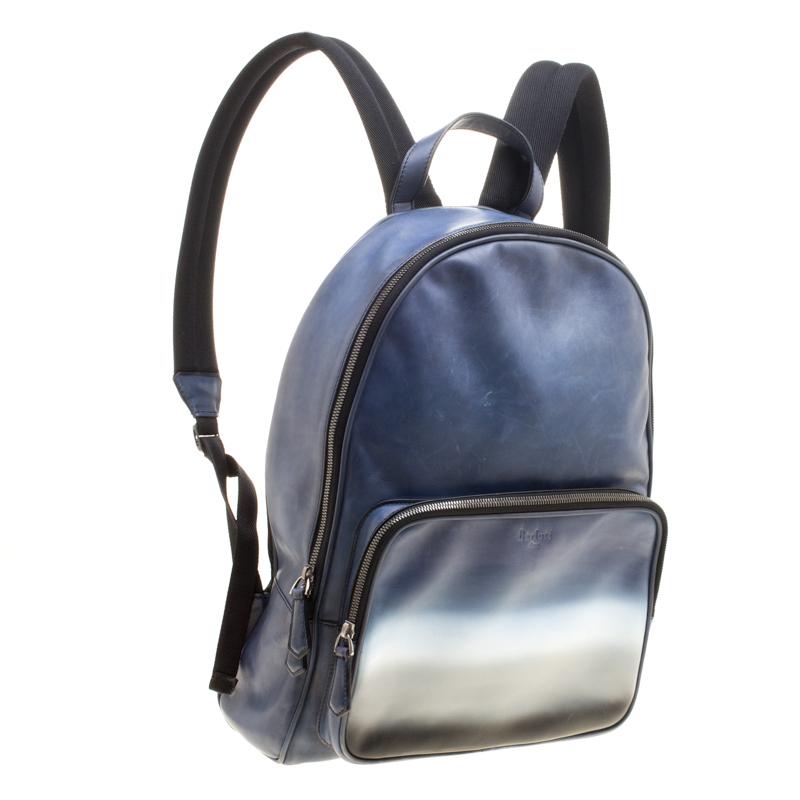 Berluti Gradient Blue/White Polished Leather Time Off Dégradé Backpack im Zustand „Gut“ in Dubai, Al Qouz 2