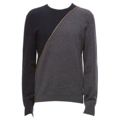 Berluti grigio nero giallo pelle d'agnello punto lana cashmere split maglione M.