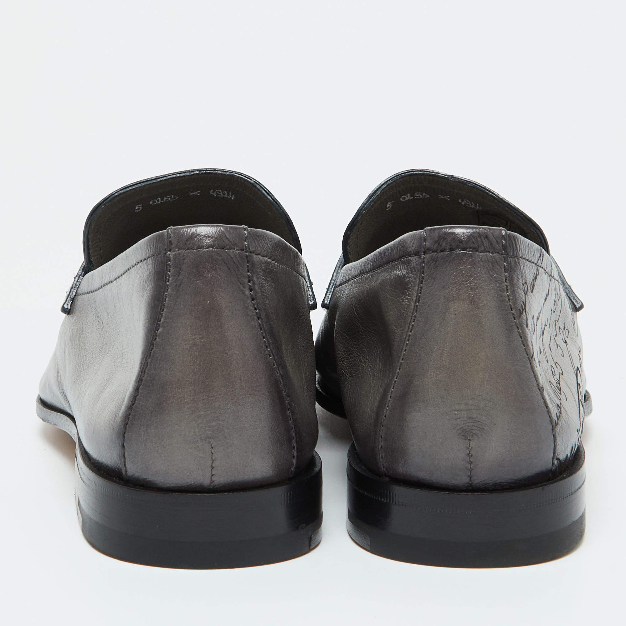Men's Berluti Grey Leather Lorenzo Scritto Loafers Size 39