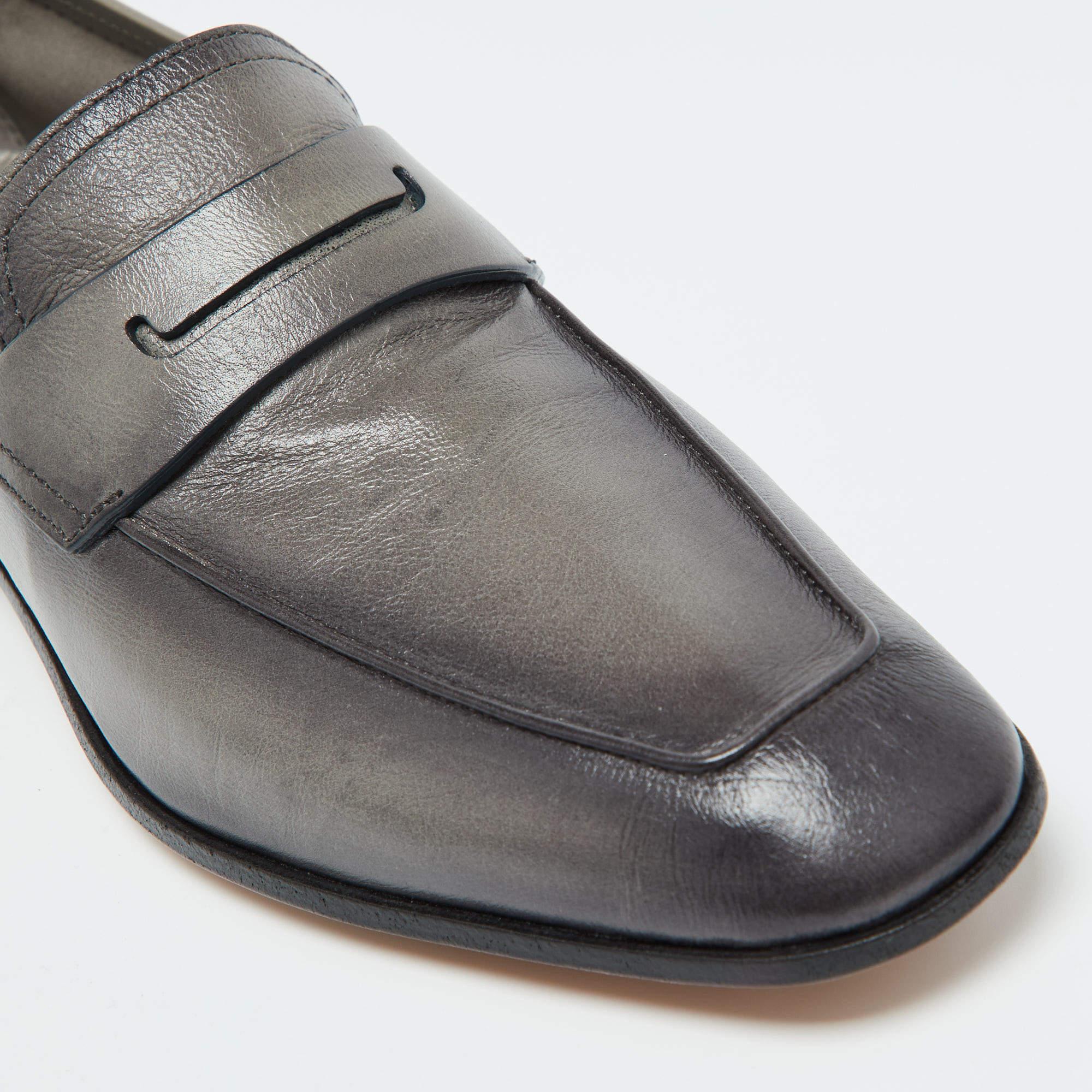 Berluti Grey Leather Lorenzo Scritto Loafers Size 39 2