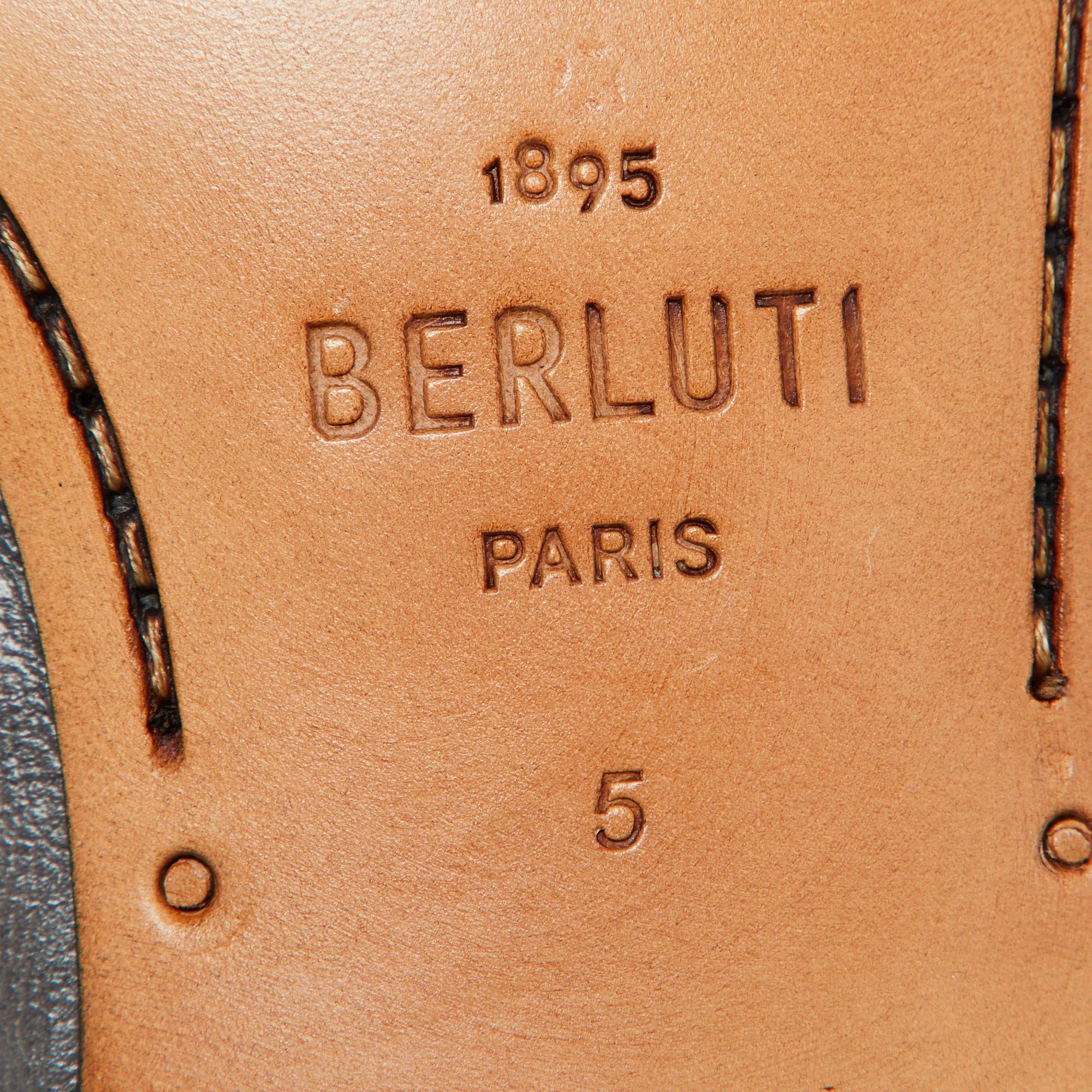 Berluti Grey Leather Lorenzo Scritto Loafers Size 39 3