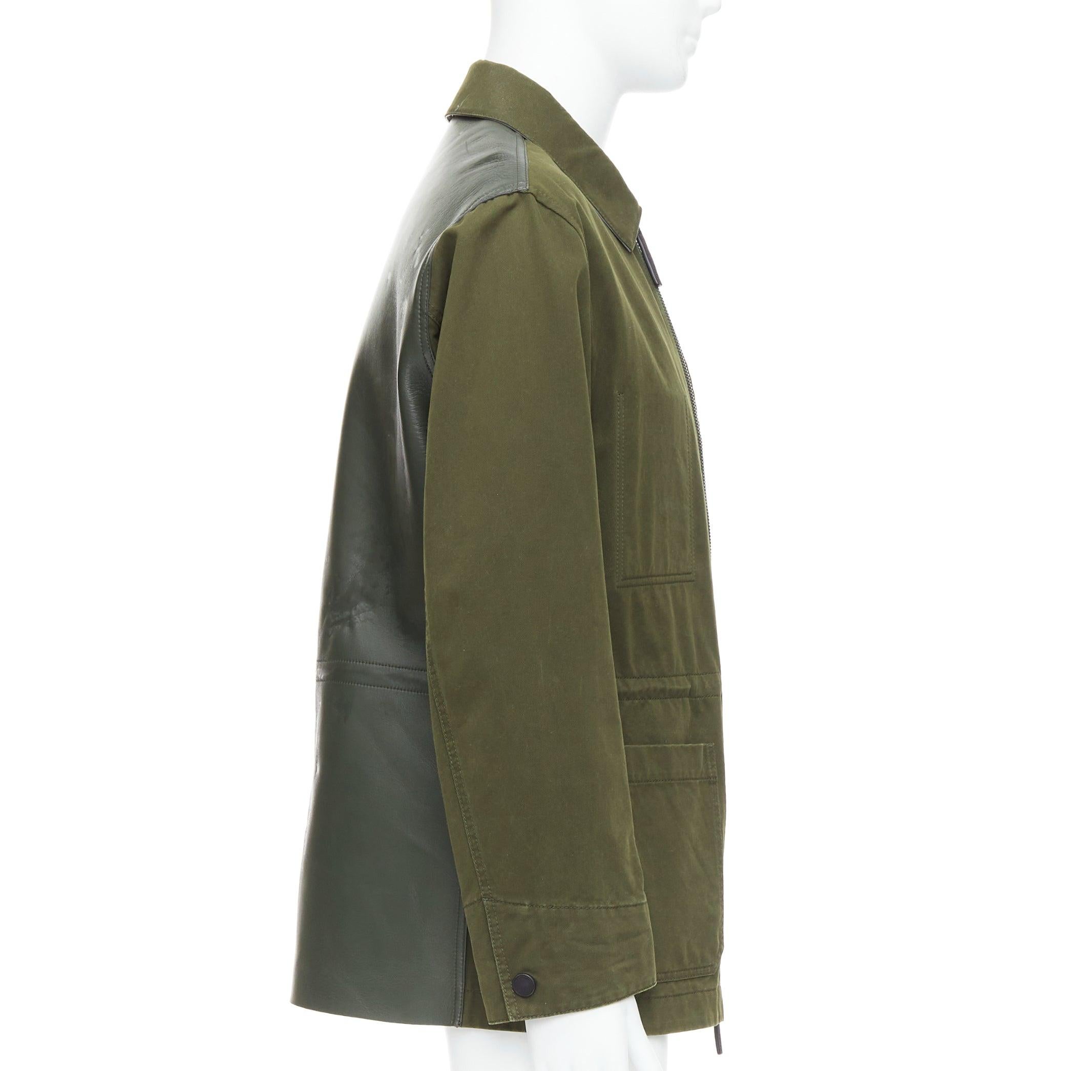 Men's BERLUTI Haider Ackermann Runway green cotton leather back safari coat IT50 L For Sale
