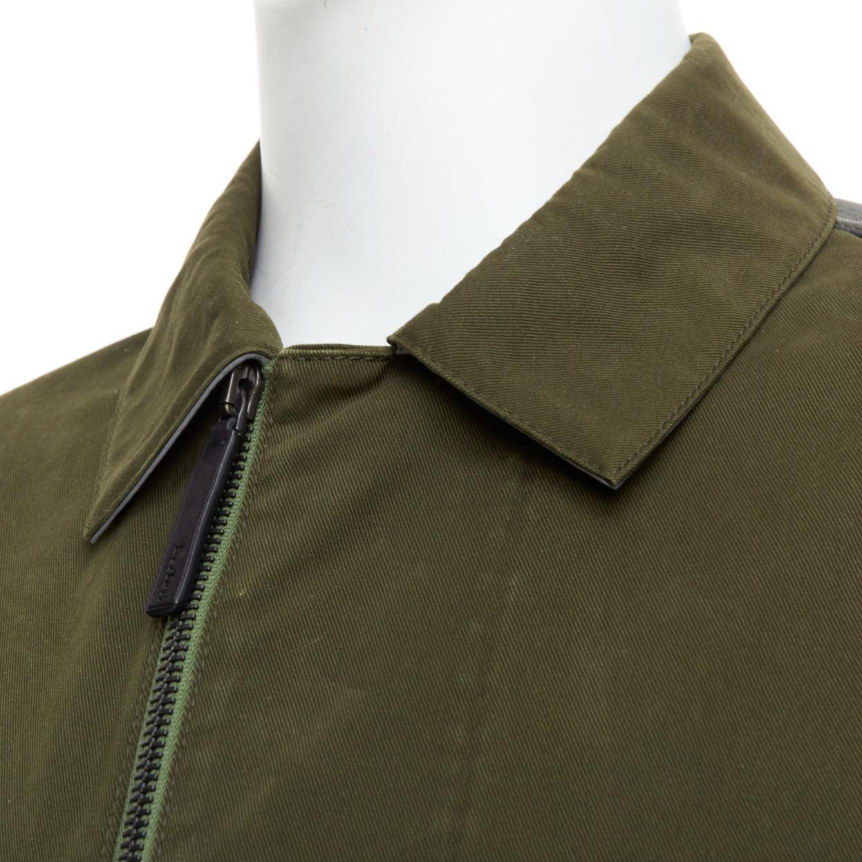 BERLUTI Haider Ackermann Runway green cotton leather back safari coat IT50 L For Sale 2