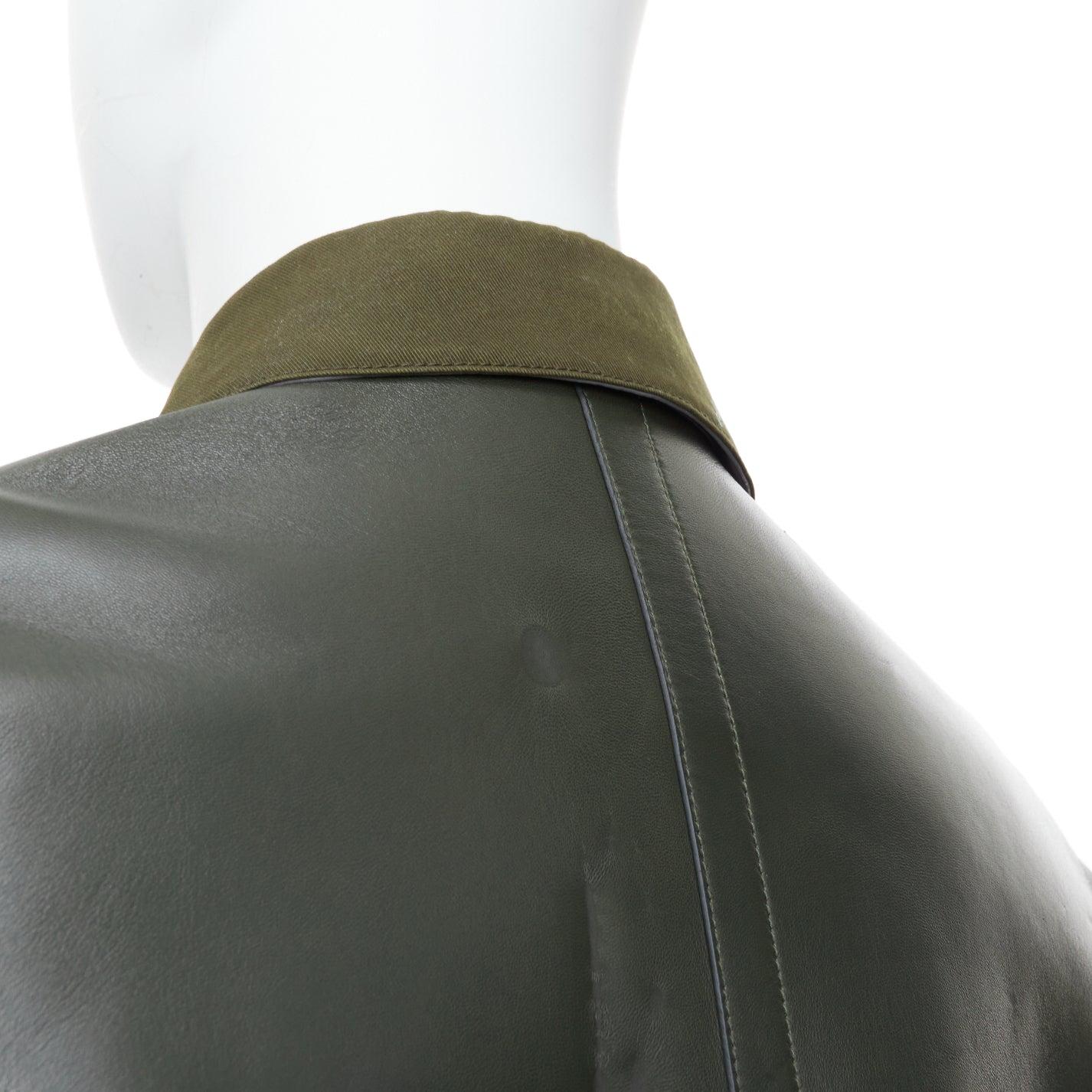 BERLUTI Haider Ackermann Runway green cotton leather back safari coat IT50 L For Sale 3