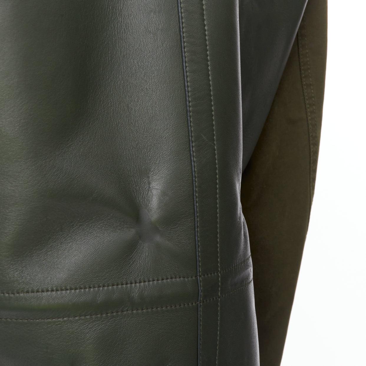 BERLUTI Haider Ackermann Runway green cotton leather back safari coat IT50 L For Sale 4