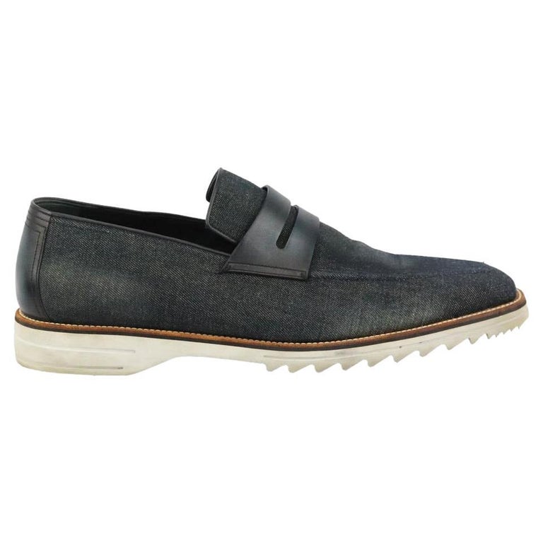 ordlyd Verdensrekord Guinness Book Fearless Berluti Men's Penny Leather Trimmed Denim Loafers EU 45.5 UK 11.5 US 12.5  For Sale at 1stDibs | 11.5 us to eu, 45.5 eu to us, mens 11.5 in eu