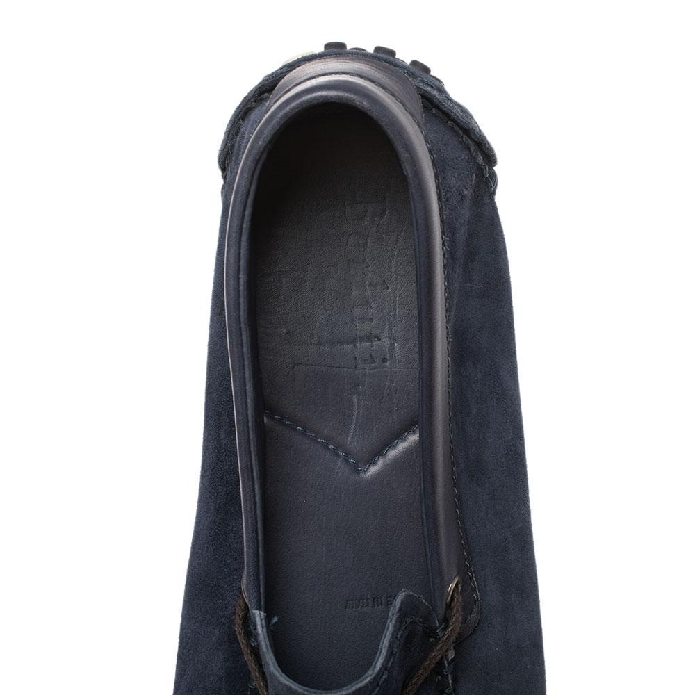 Berluti Navy Blue Soft Suede and Leather Bow Loafers Size 42 In Good Condition In Dubai, Al Qouz 2