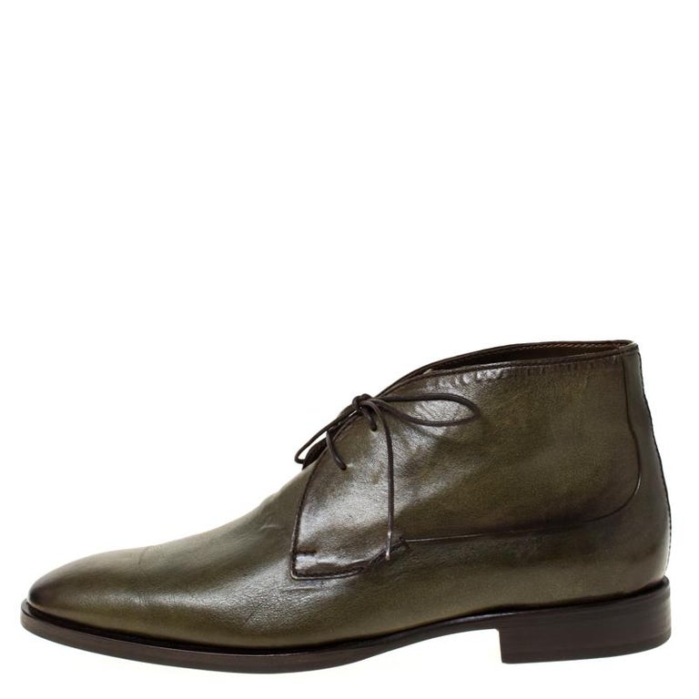 Berluti Olive Green Leather Lace Up Desert Boots Size 42.5 For Sale at ...