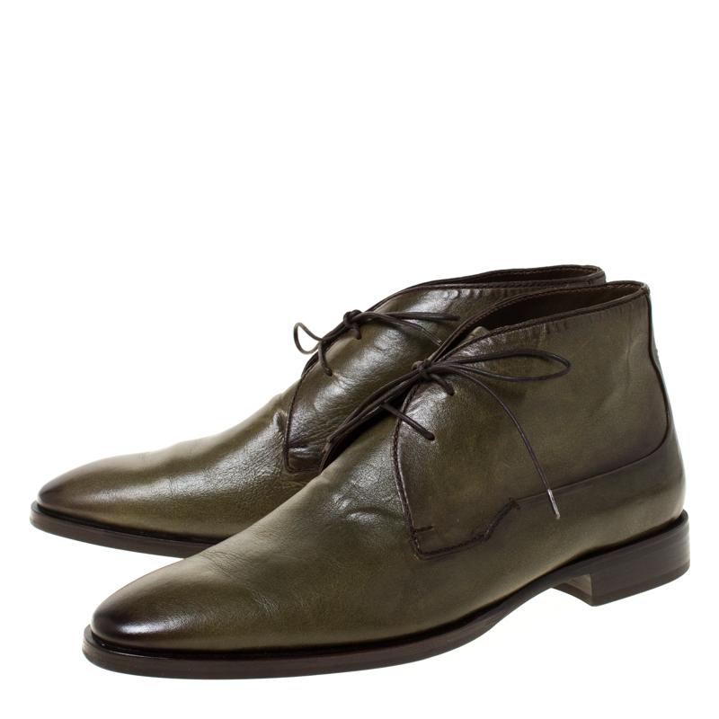 Berluti Olive Green Leather Lace Up Desert Boots Size 42.5 In Excellent Condition In Dubai, Al Qouz 2
