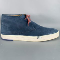 BERLUTI Size 10.5 Blue Suede Ankle Chukka Boots