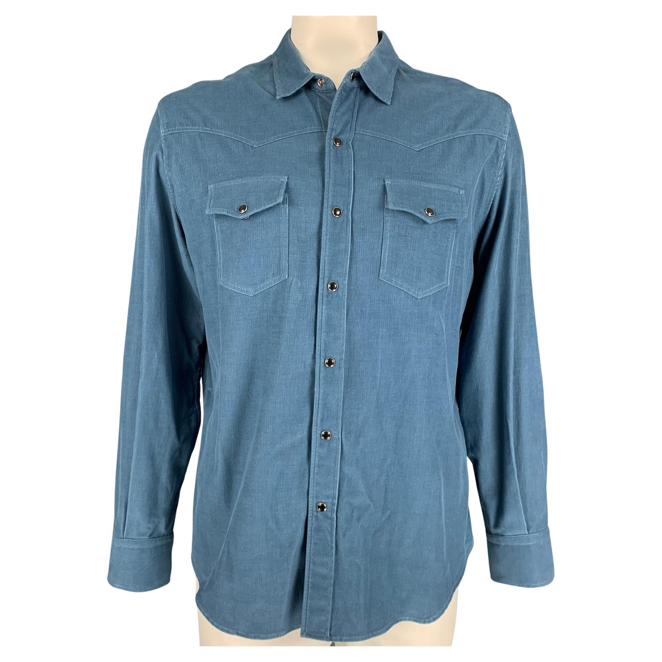 Haut Corduroy Bleu Cloth And Stone - Taille S - Manches Ballon Boutonnage Dos - Occasion Très Bon état