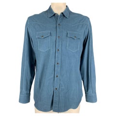 BERLUTI Size XL Blue Corduroy Cotton Western Long Sleeve Shirt
