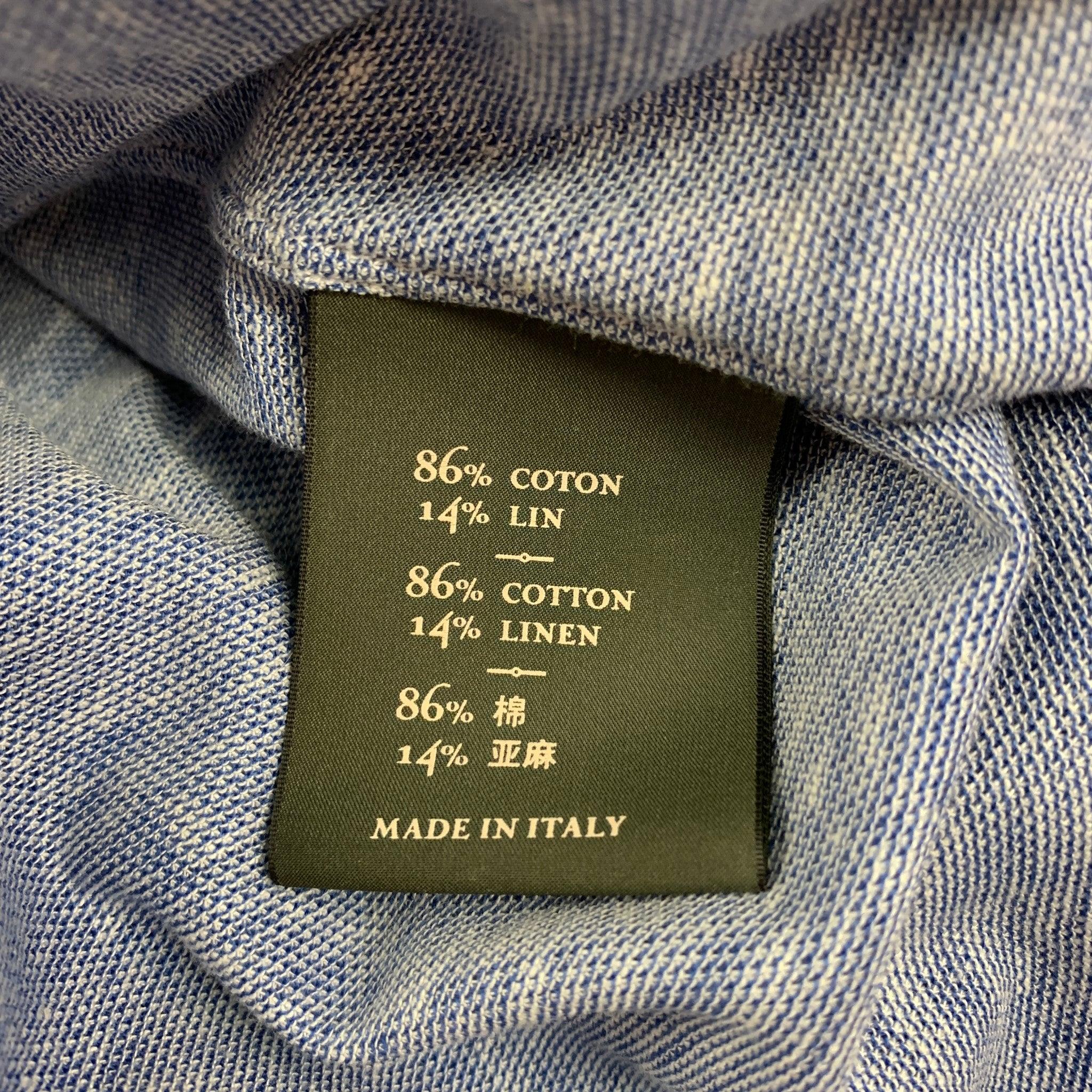 Men's BERLUTI Size XXL Blue & White Cotton / Linen Button Down Long Sleeve Shirt For Sale