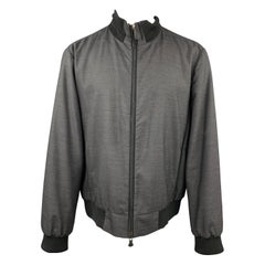 BERLUTI Size XXL Charcoal & Black Wool Zip Up Jacket