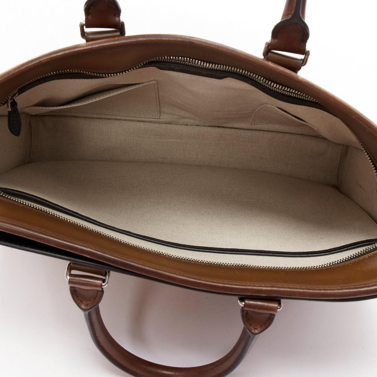 BERLUTI Un Jour brown leather logo zip top handle briefcase 6