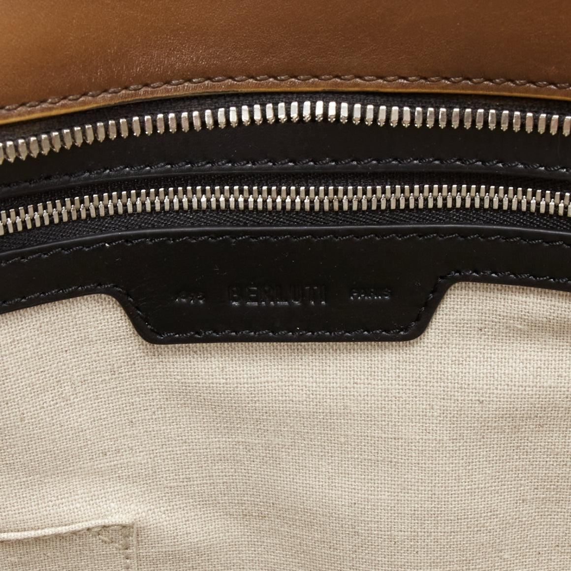 BERLUTI Un Jour brown leather logo zip top handle briefcase 7