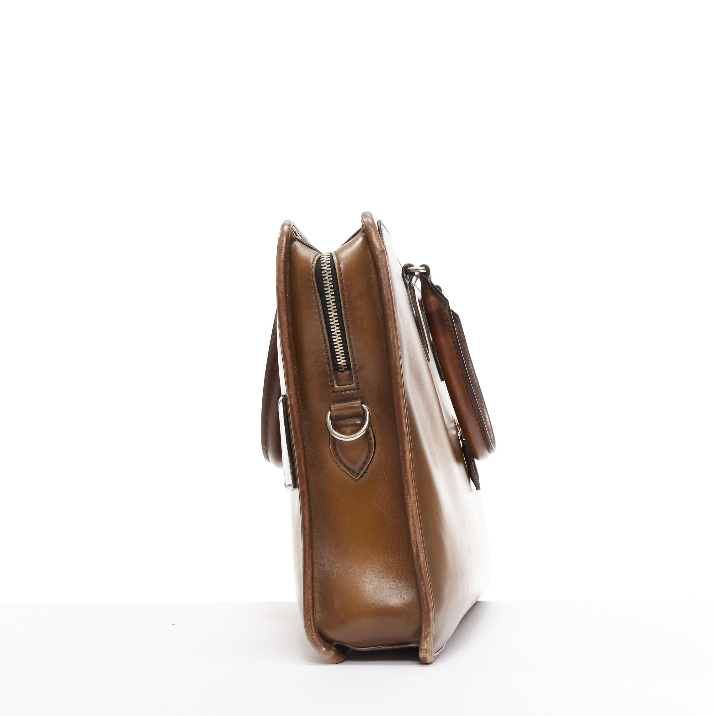 Men's BERLUTI Un Jour brown leather logo zip top handle briefcase