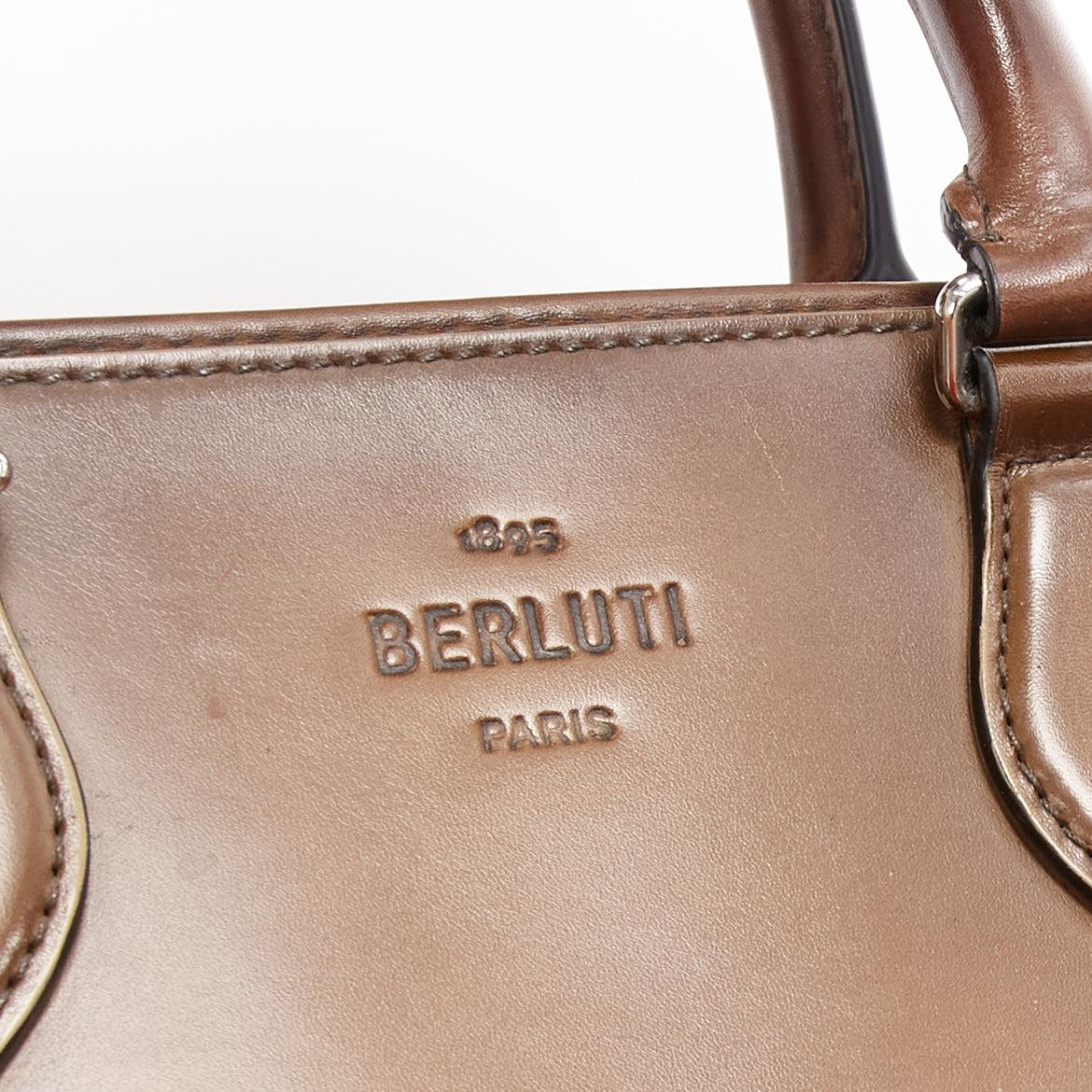 BERLUTI Un Jour brown leather logo zip top handle briefcase 3