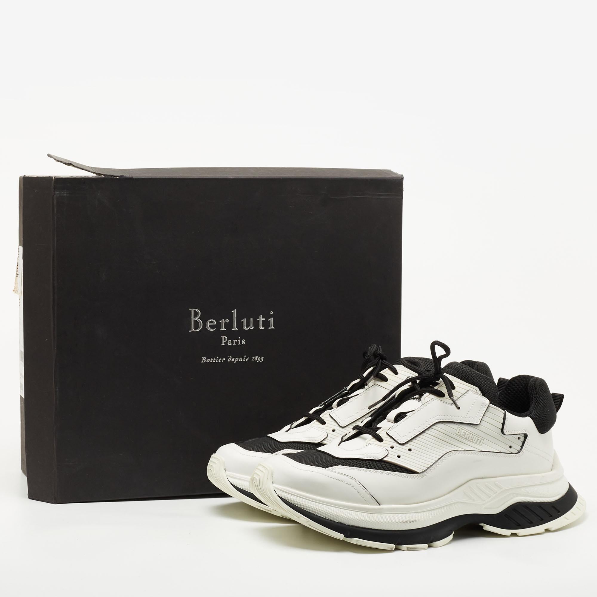 Berluti White/Black Leather Gravity Low Top Sneakers Size 44 5