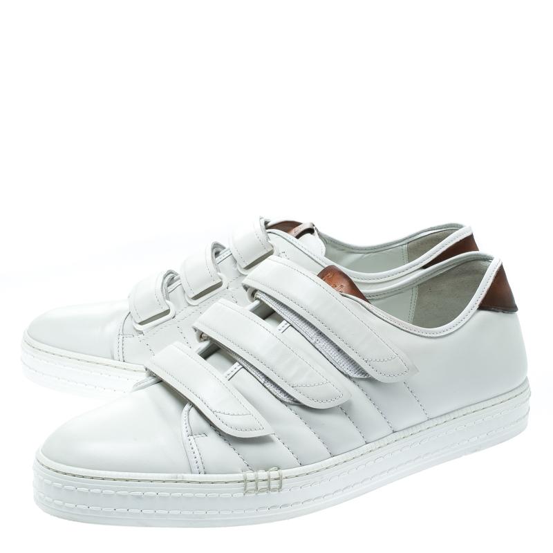 Berluti White Leather Playfield Velcro Sneakers Size 43.5 In Good Condition In Dubai, Al Qouz 2