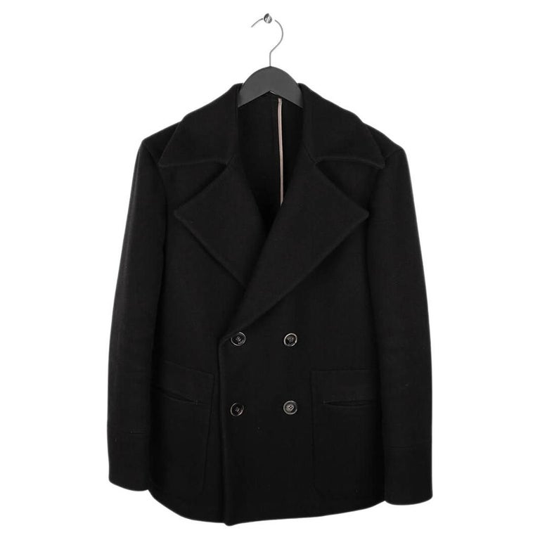 Louis Vuitton Monogram-embellished Regular-fit Wool-blend Pea Coat in Black