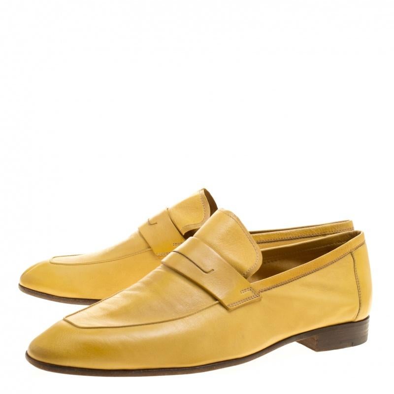 yellow leather loafers