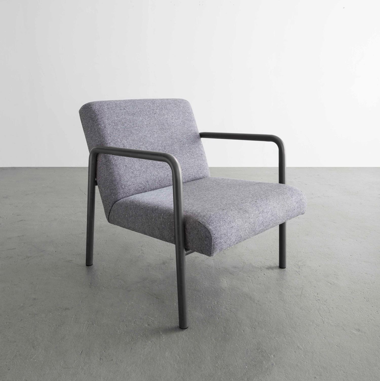 Contemporary Berm Lounge Chair, Powder Coated Steel, Felt, Boucle, or COM COL Upholstery  For Sale