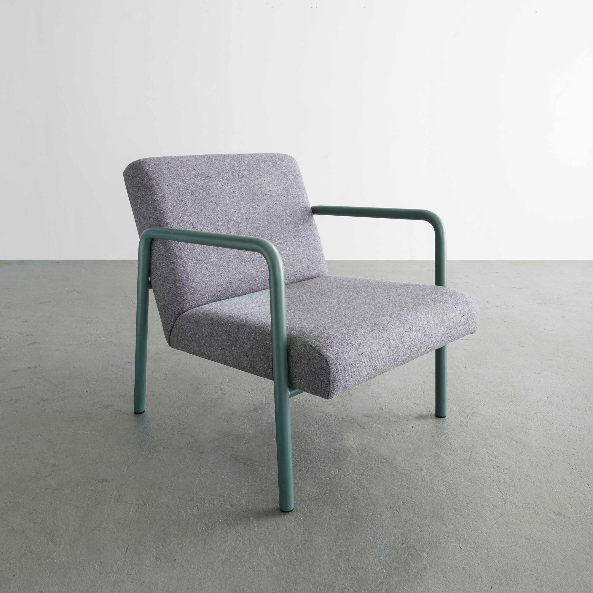 Contemporary Berm Lounge Chair, Powder Coated Steel, Felt, Boucle, or COM COL Upholstery  For Sale
