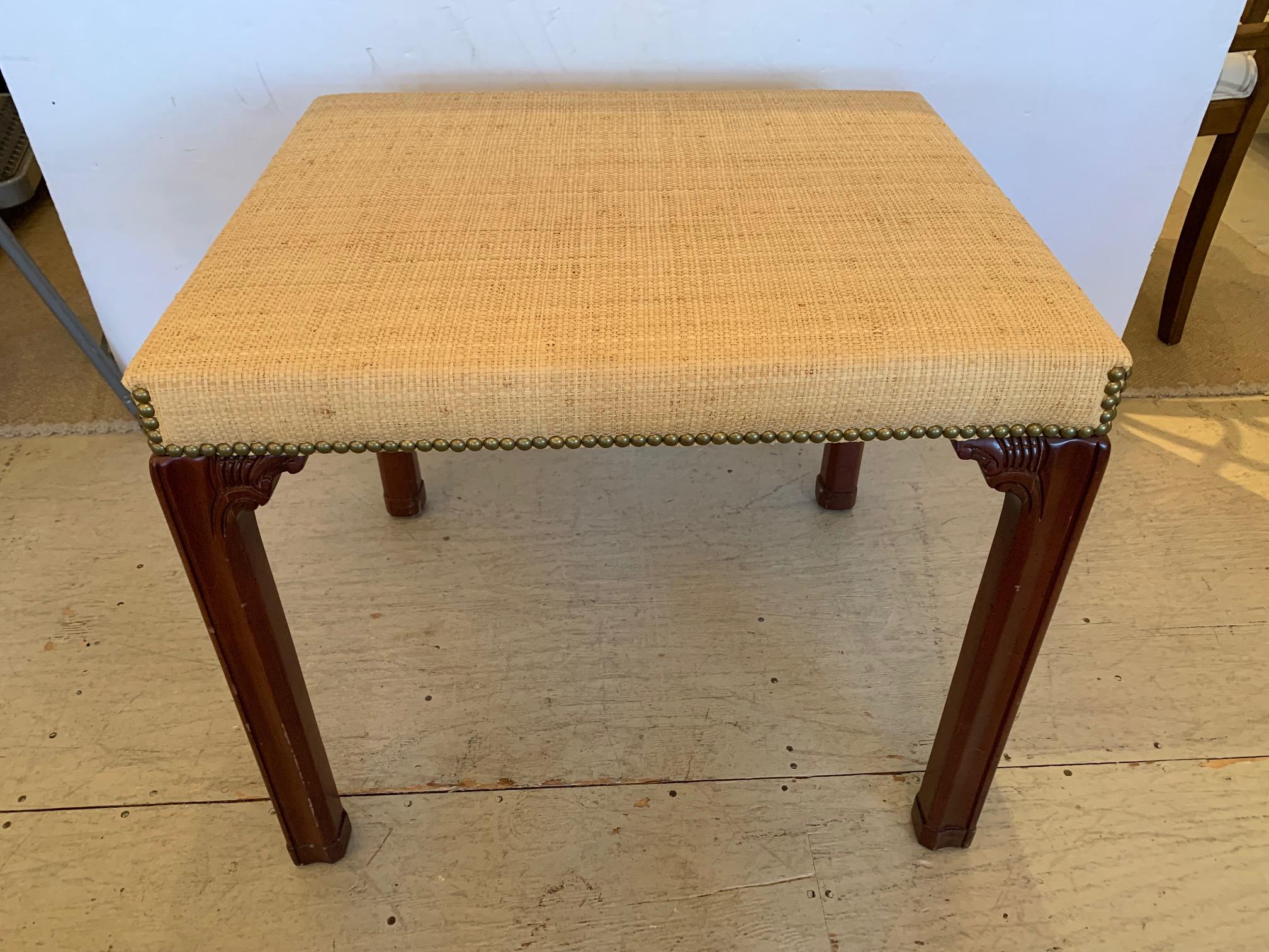 Chippendale Bermuda Chic Raffia Wrapped Side Table with Mahogany Base For Sale