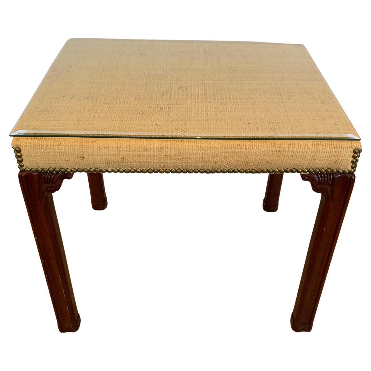 Bermuda Chic Raffia Wrapped Side Table with Mahogany Base For Sale