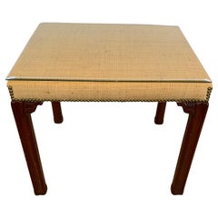 Bermuda Chic Raffia Wrapped Side Table with Mahogany Base