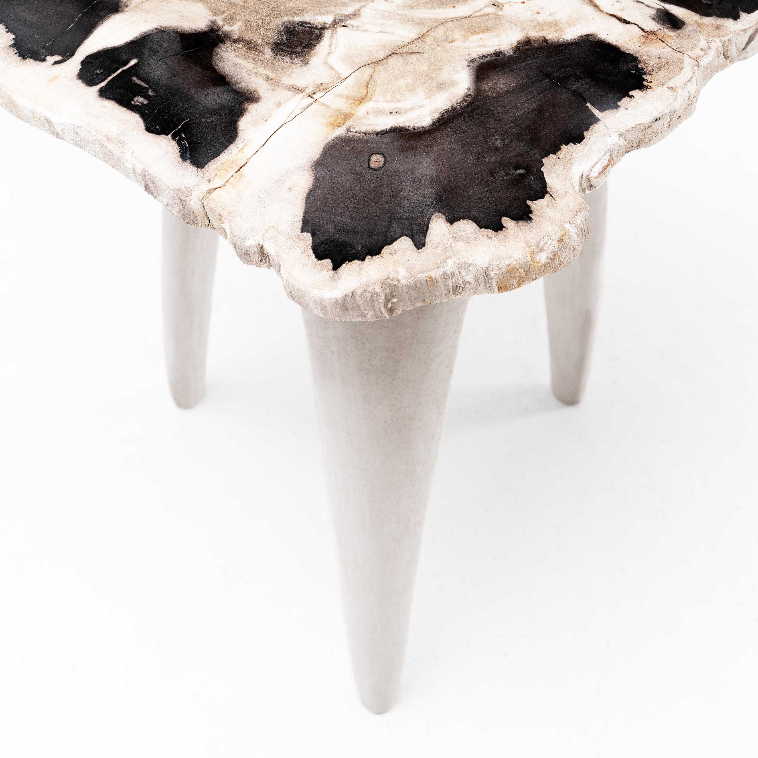 Australian Bermuda Love Triangle • Hand-Carved Solid Petrified Wood Side Table by Odditi For Sale