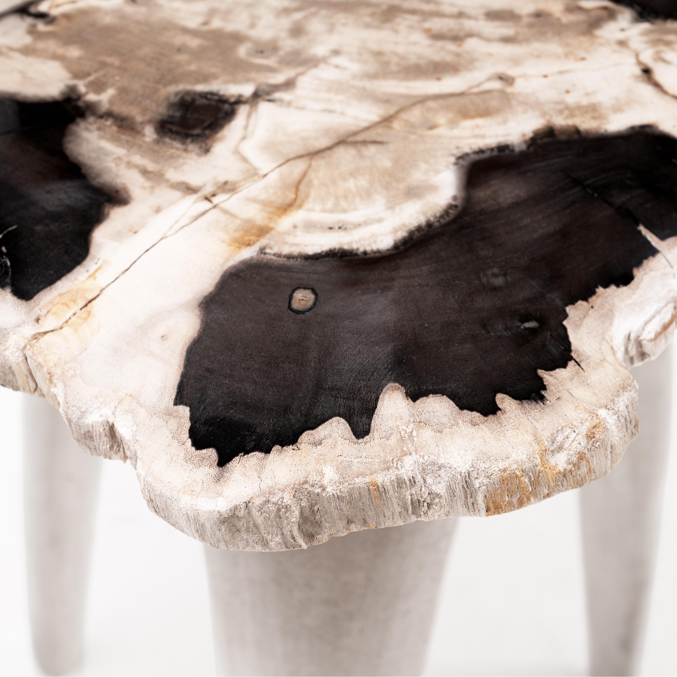 Hand-Crafted Bermuda Love Triangle • Hand-Carved Solid Petrified Wood Side Table by Odditi For Sale