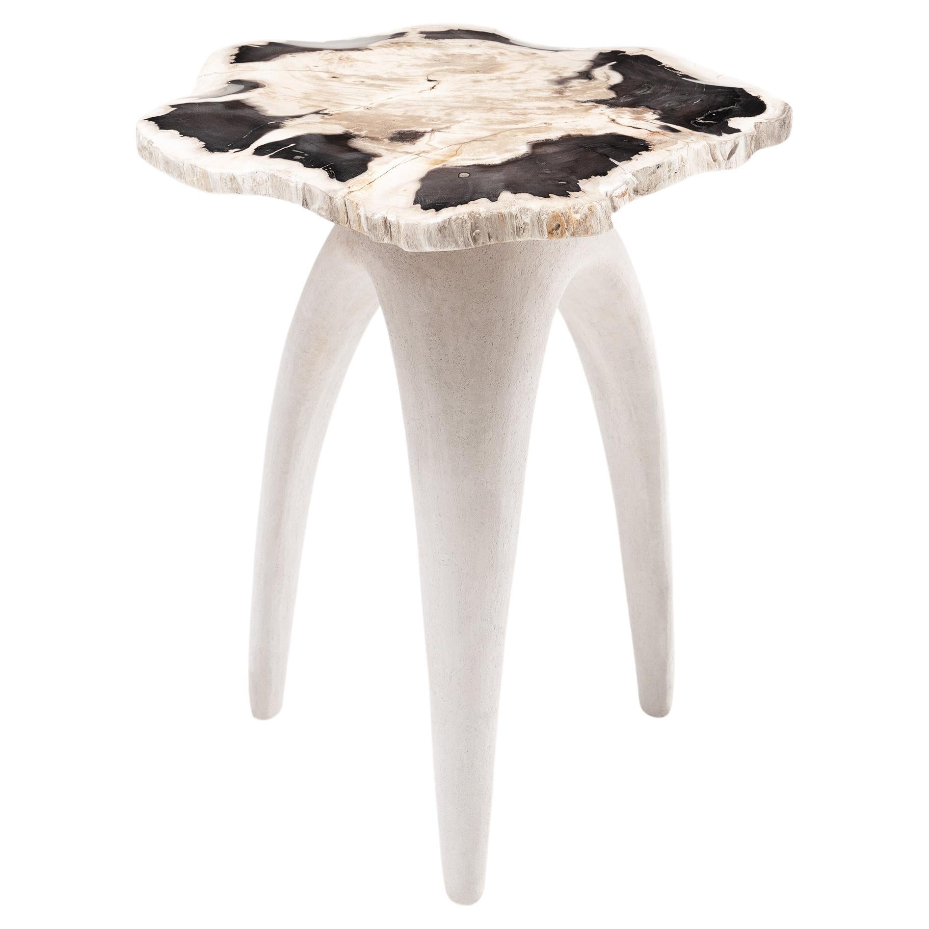 Bermuda Love Triangle • Hand-Carved Solid Petrified Wood Side Table by Odditi For Sale