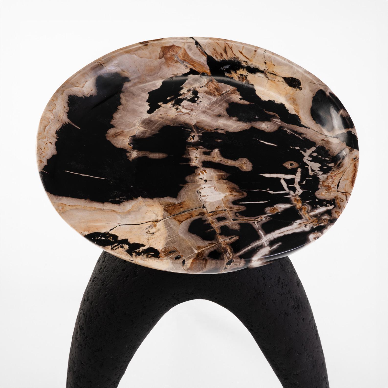 Contemporary Bermuda Triangle • Hand-Carved Solid Petrified Wood Stool by Odditi For Sale