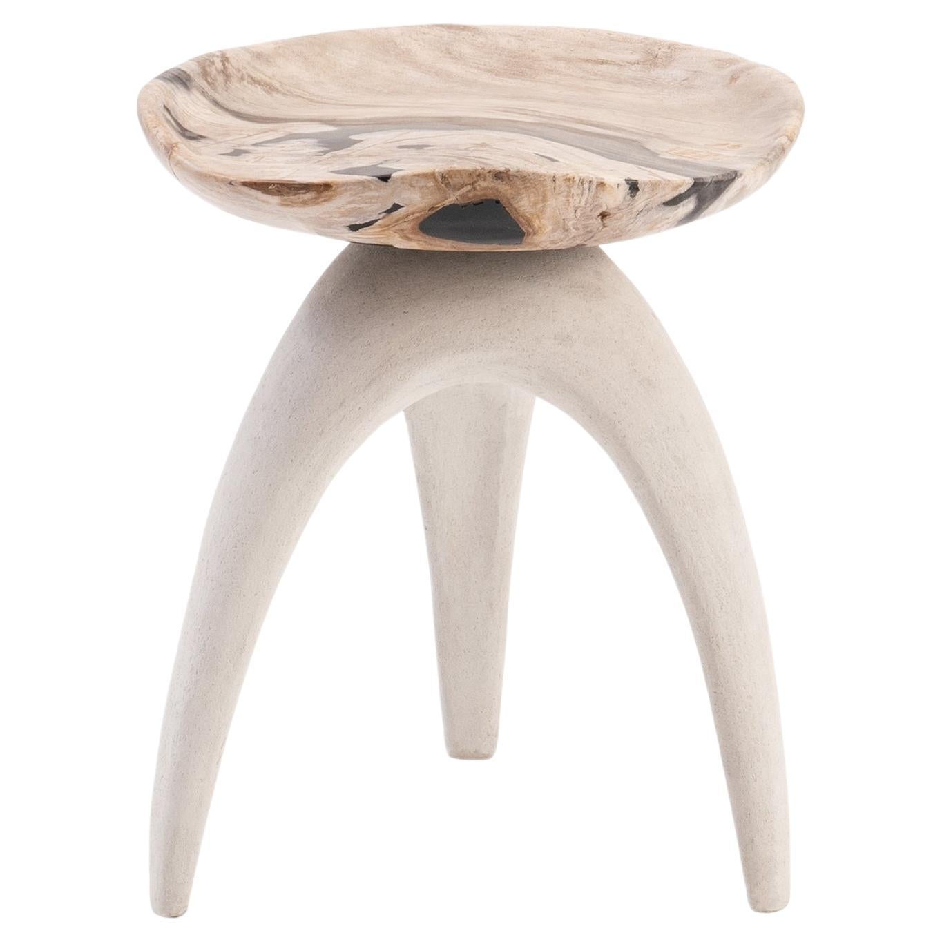 Bermuda Triangle • Hand-Carved Solid Petrified Wood Stool by Odditi For Sale