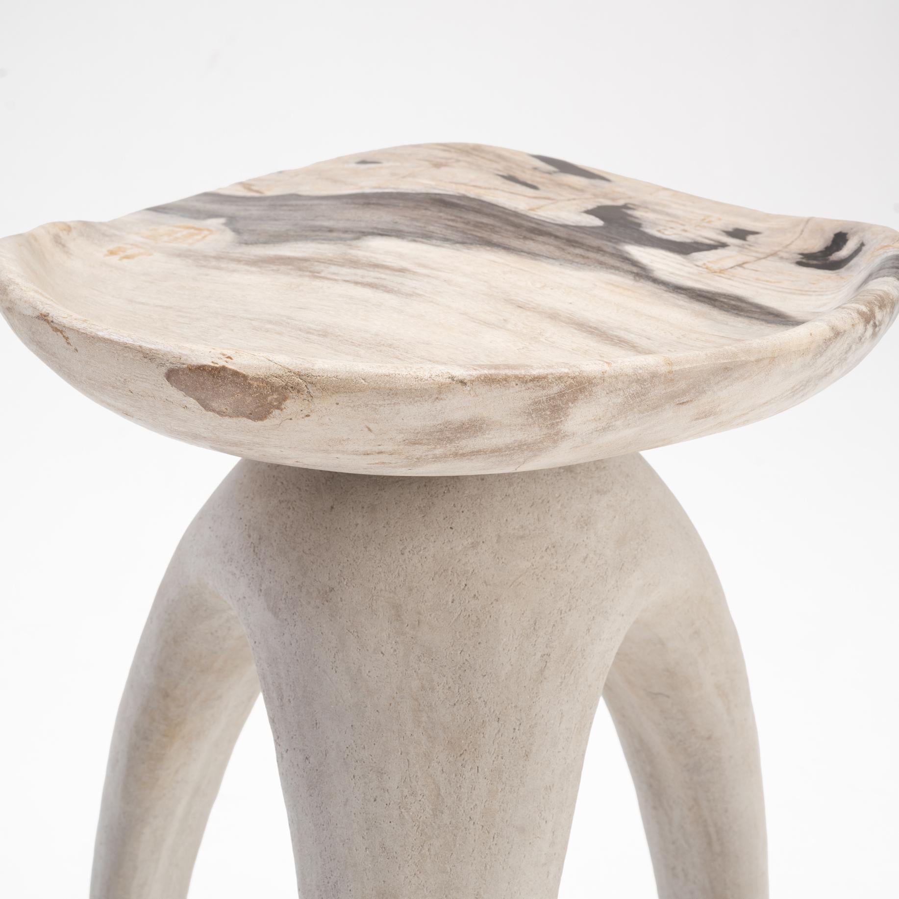 Organic Modern Bermuda Love Triangle • Hand-Carved Solid Petrified Wood Stool by Odditi For Sale