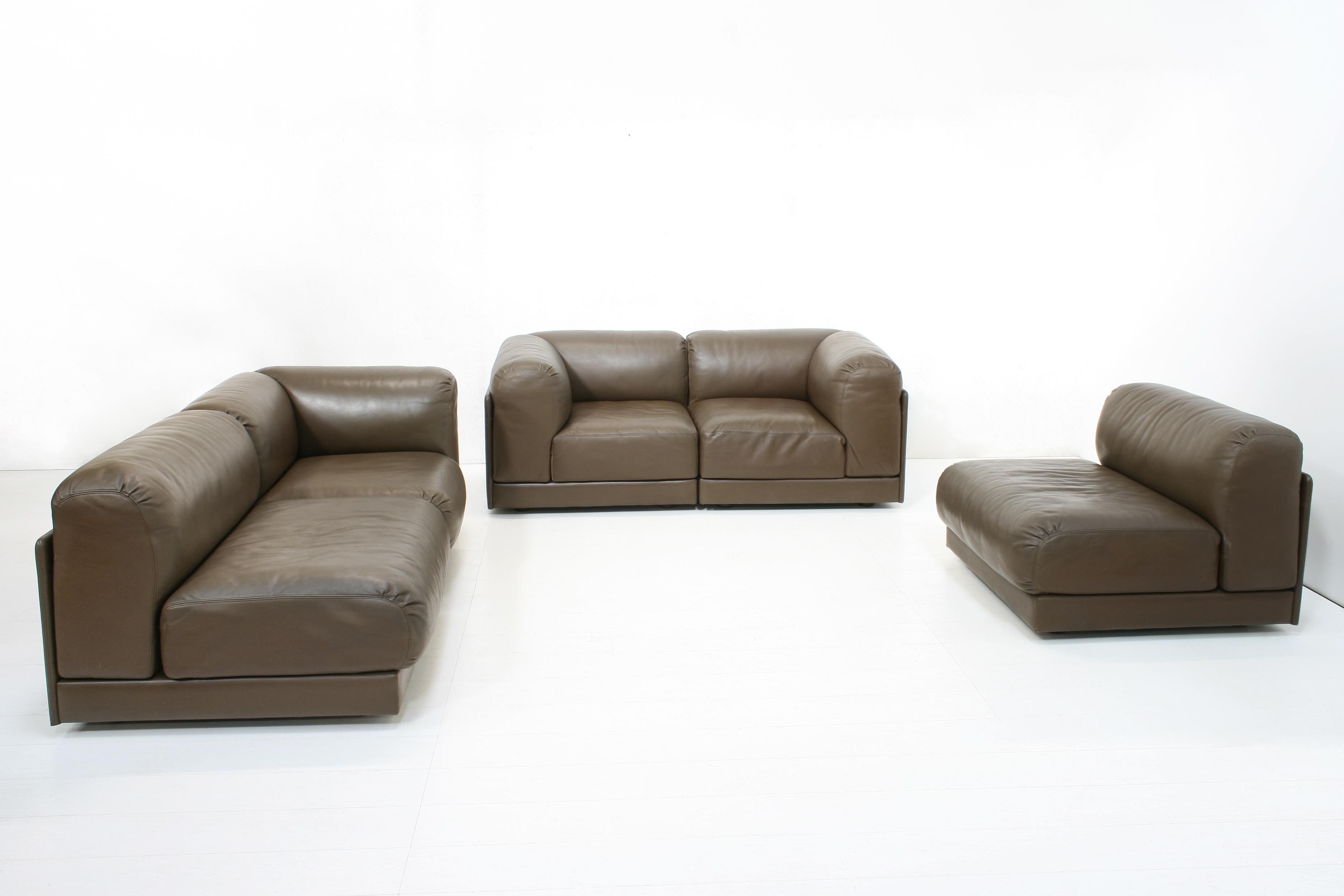 Late 20th Century Bermuda Modular Sectional Leather Sofa by Heiner Gölz fr Durlet, 1970s, Set of 5 For Sale