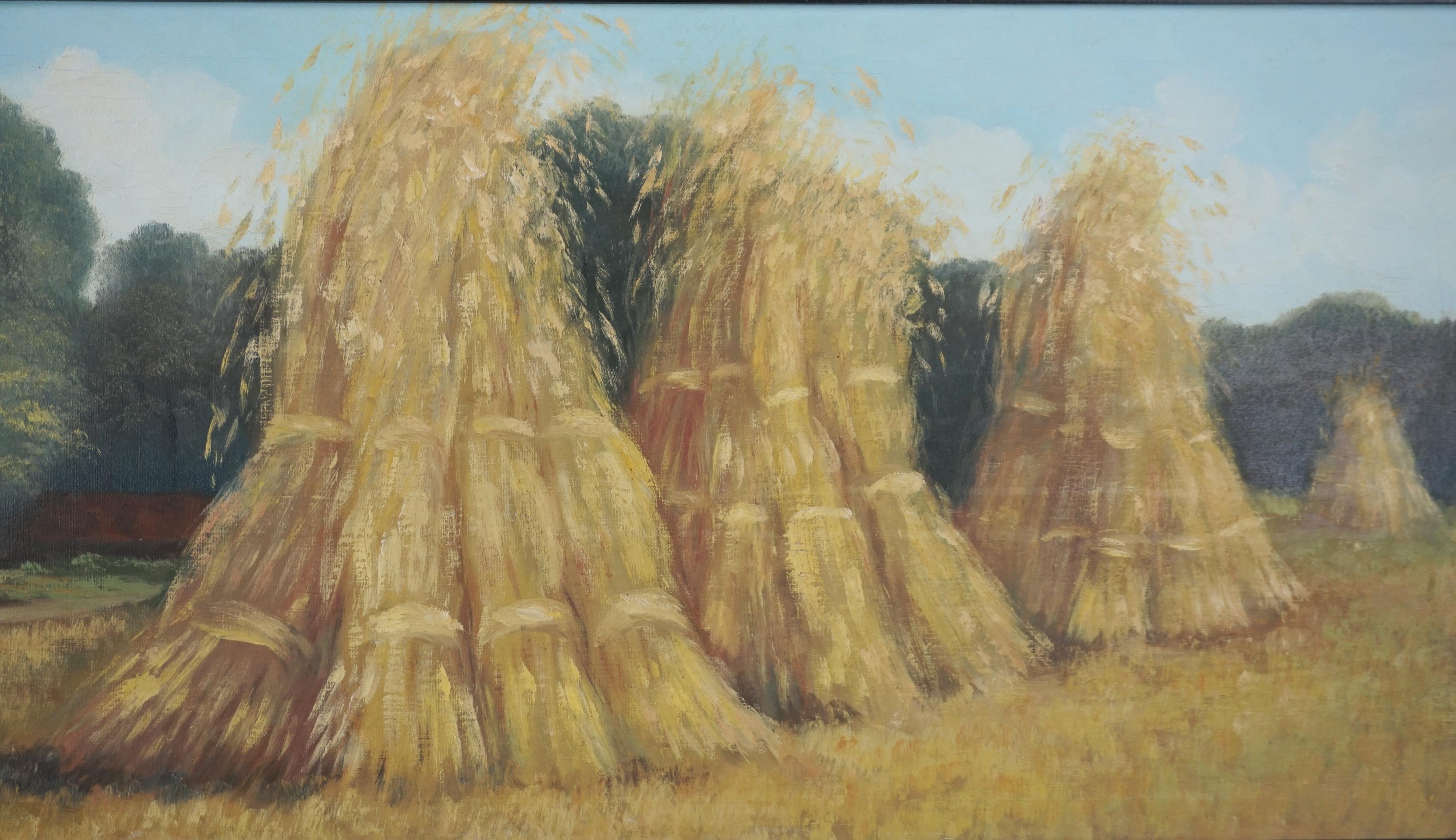 Nach der Ernte - Landschaft in Öl auf Leinwand aus der Mitte des Jahrhunderts (Braun), Landscape Painting, von Bern Burger