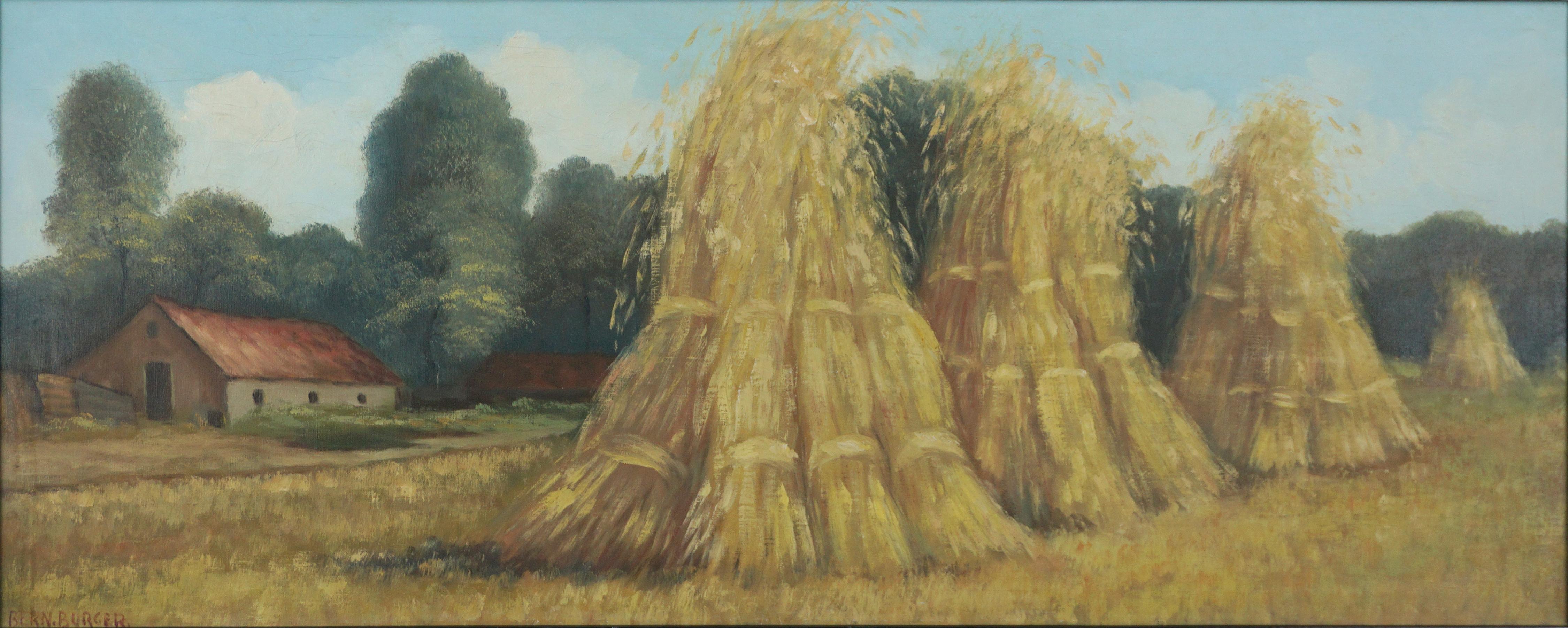 Mid Century Landscape -- After the Harvest Autumn - Painting by Bern Burger