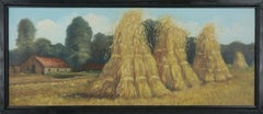 Nach der Ernte - Landschaft in Öl auf Leinwand aus der Mitte des Jahrhunderts