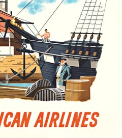 Original "New England American Airlines" vintage travel poster
