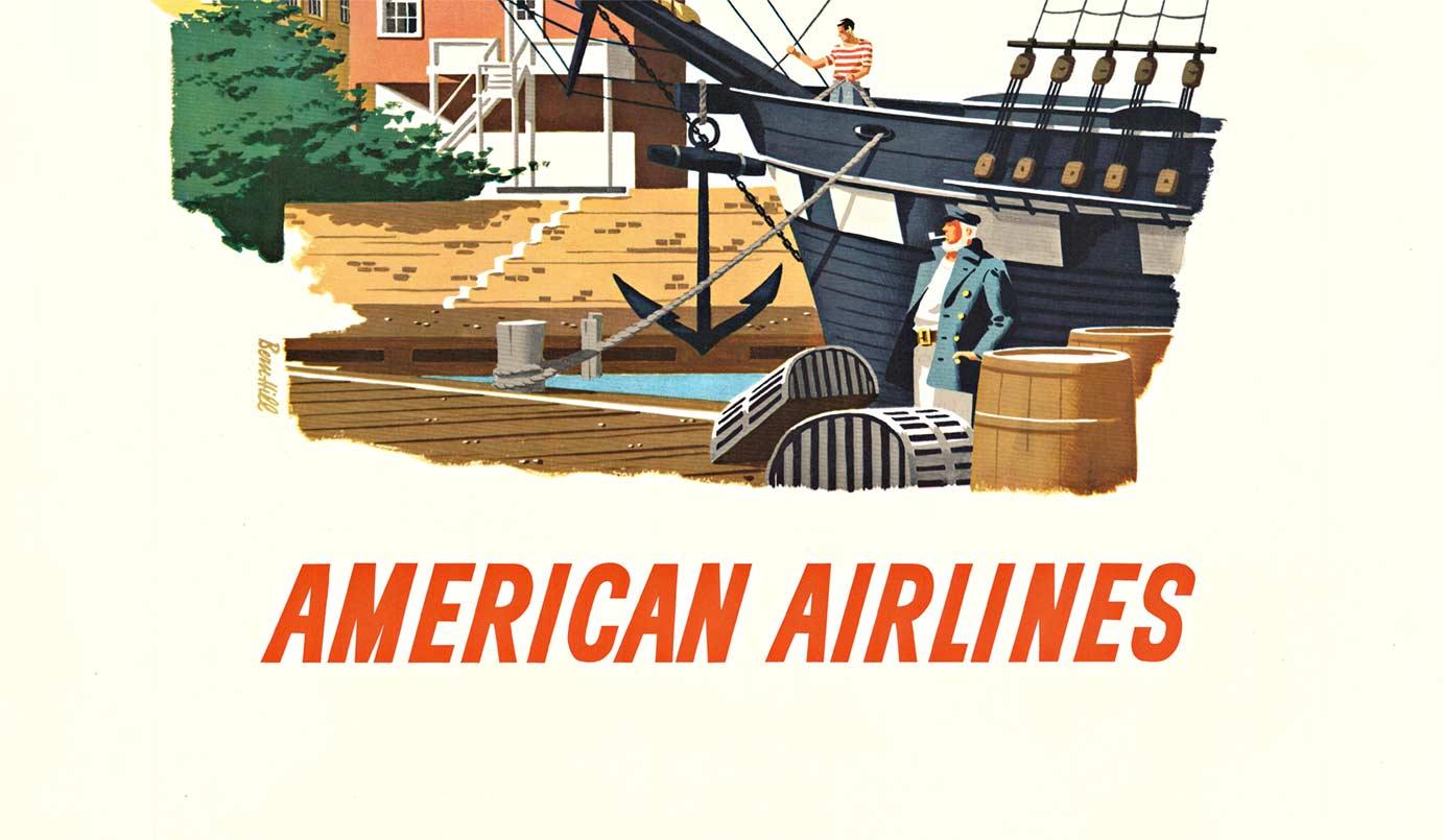 Original New England American Airlines vintage Reiseplakat.    Größe 30